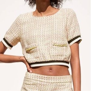 Zara Yellow Tweed Top & Skort Set